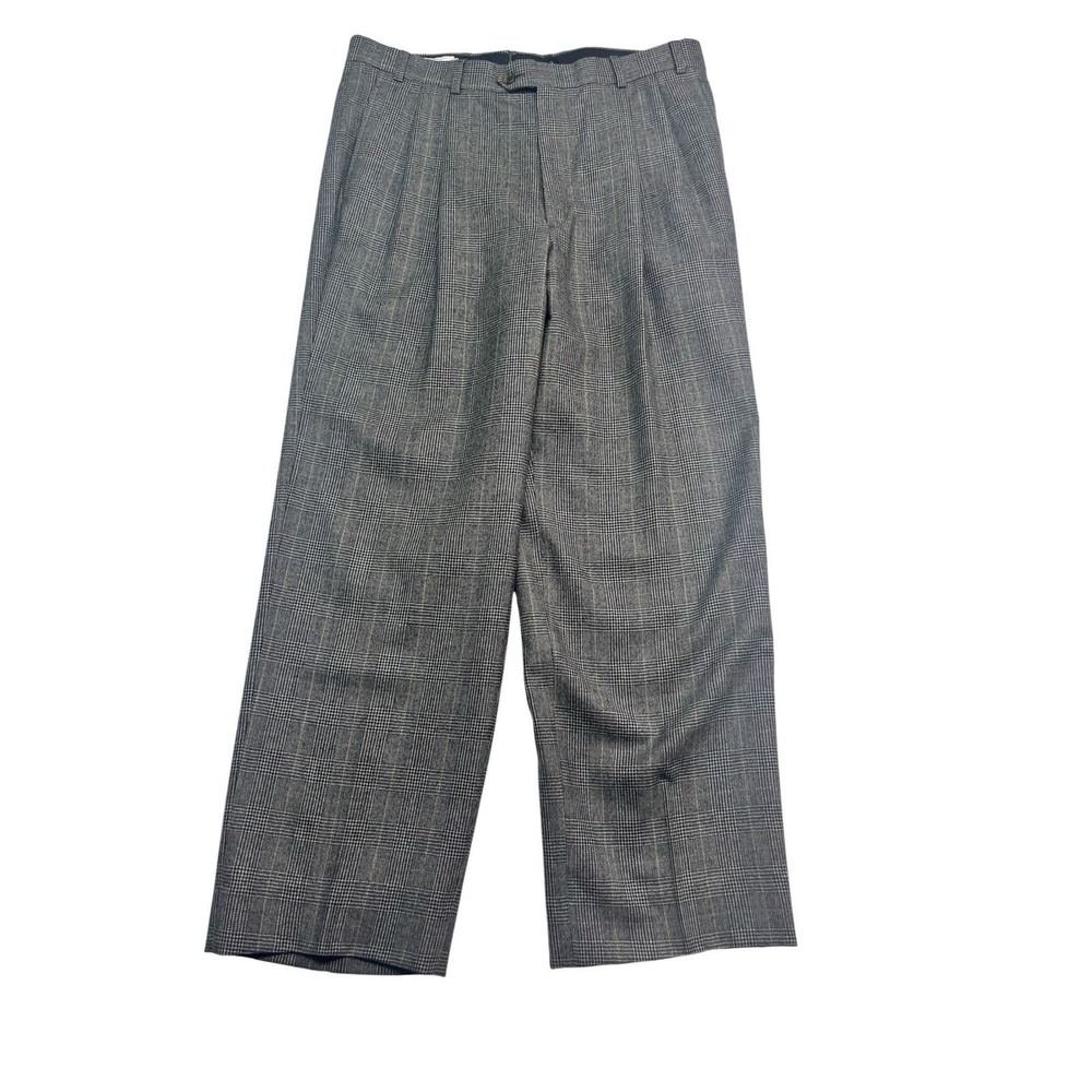 vtg 90s Bill Blass 36x31 Glen Plaid Flannel Wool Baggy Pants Trousers Pleated